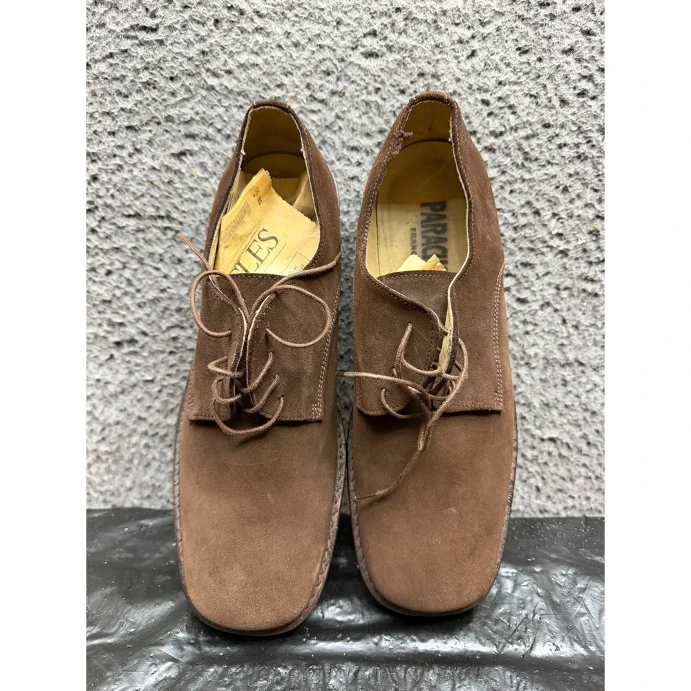 Parachoc France Suede Square Toe Lace Up Derby Shoes Brown Mens Size 44 EU